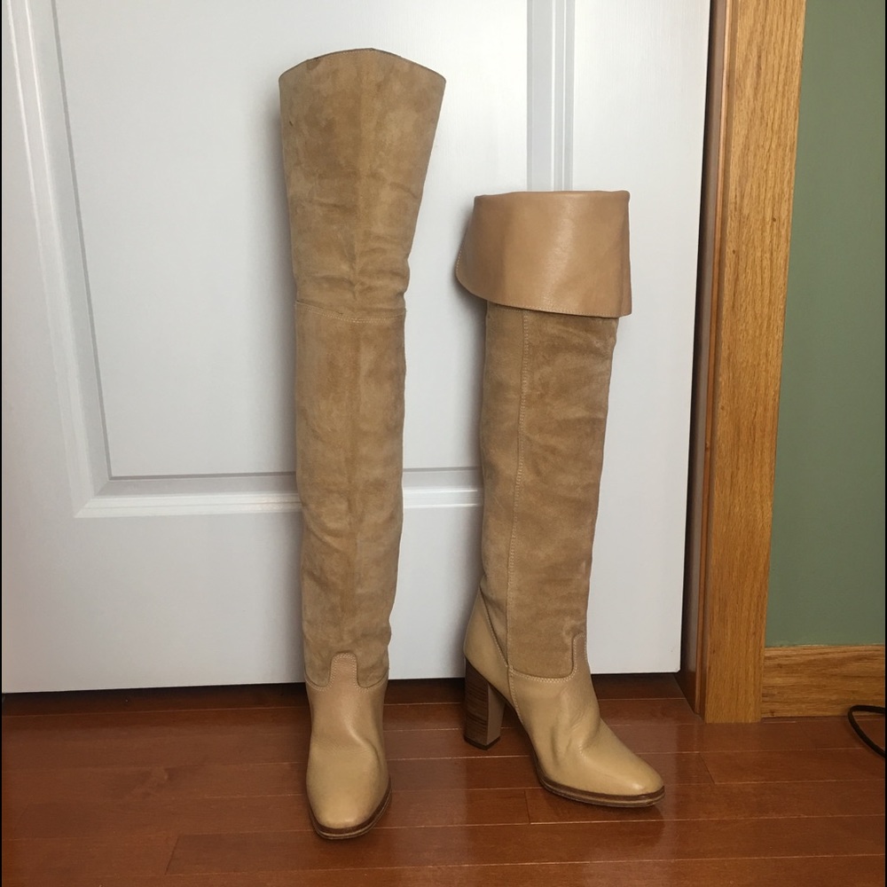 Thigh high boots vintage 80’s beige 4” heel